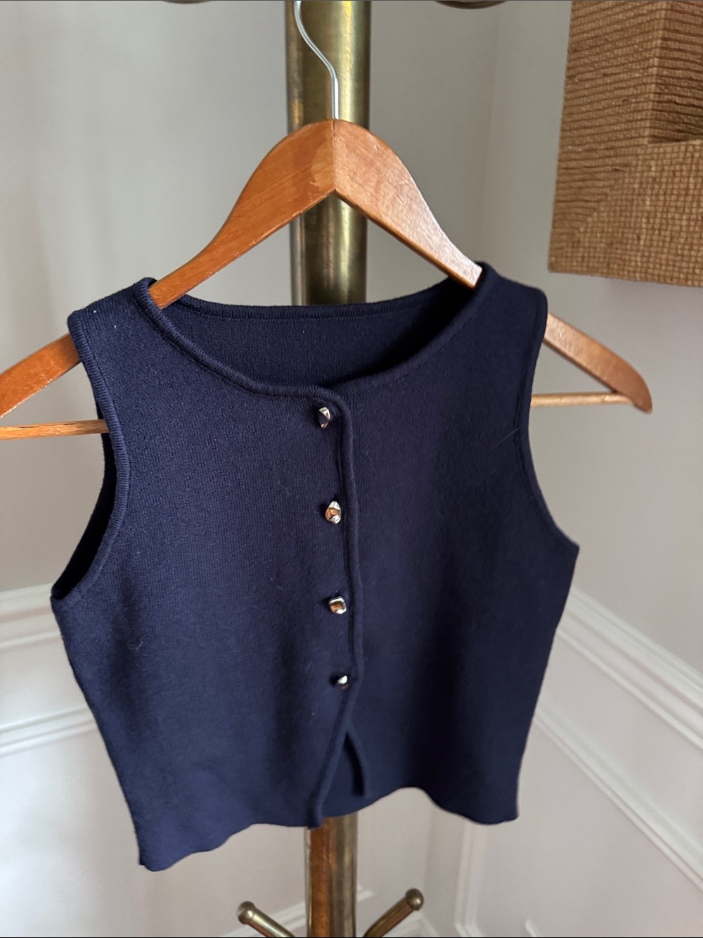 Navy Knit Button-Front Sleeveless Top - Picture 1 of 4